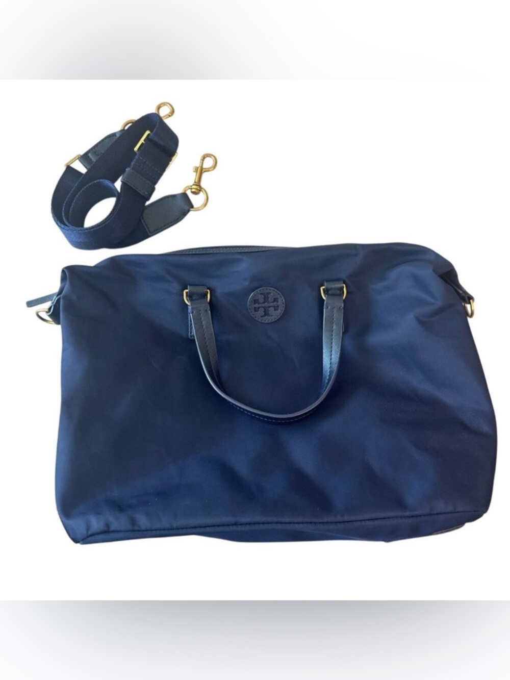 Tory Burch Small‎ Ella Nylon Tote Navy Crossbody Zip Bag